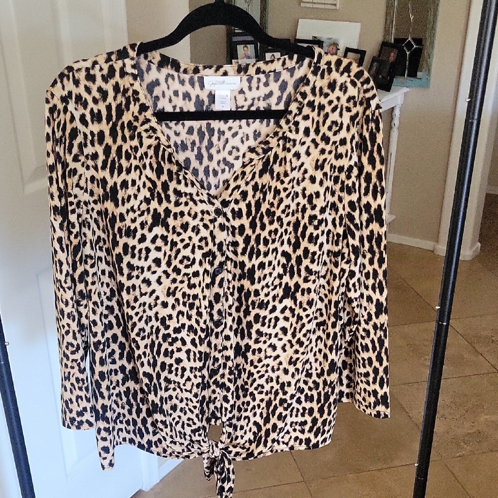 Jessica Simpson Brown Tan Tie Front Blouse